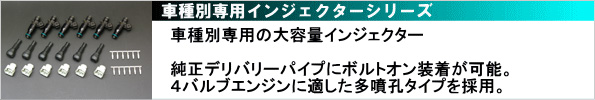 【車種別専用インジェクターシリーズ】車種別専用の大容量インジェクター　純正デリバリーパイプにボルトオン装着が可能。4バルブエンジンに適した多噴孔タイプを採用