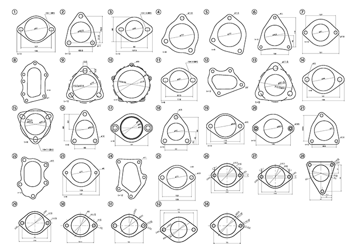 車種別フランジ・ガスケット図